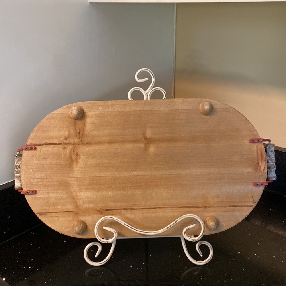 18” Tray HOLLY BERRY Christmas Holiday Wood Shabby Chic Chippy Beaded Farmhouse - Picture 8 of 10